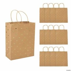 New 🎁 10" x 13" Large Gold Foil Dot Kraft Paper Gift Bags - 12 Pc. 👍