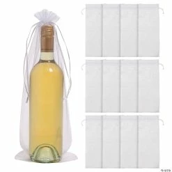 Buy ⌛ 13" Large White Organza Wine Drawstring Bags - 12 Pc. 👏