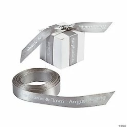 Flash Sale ✔️ 5/8" - Silver Satin Personalized Ribbon - 25 ft. ✔️
