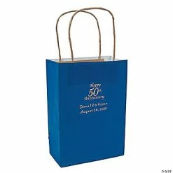 Top 10 😀 Blue Medium 50th Anniversary Personalized Kraft Paper Gift Bags with Gold Foil - 12 Pc. 😀