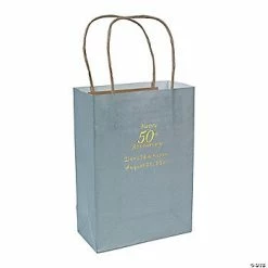 Budget 🎉 Silver Medium 50th Anniversary Personalized Kraft Paper Gift Bags with Gold Foil - 12 Pc. 😉