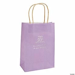 Coupon 🧨 Lilac Medium 50th Anniversary Personalized Kraft Paper Gift Bags with Silver Foil - 12 Pc. ❤️