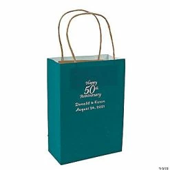Top 10 ✨ Turquoise Medium 50th Anniversary Personalized Kraft Paper Gift Bags with Silver Foil - 12 Pc. 🔥
