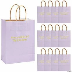 Cheap 🧨 6 1/2" x 9" Lilac Medium Personalized Kraft Paper Gift Bags with Gold Foil - 12 Pc. 🌟