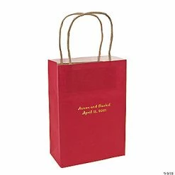 Best Sale 🔥 6 1/2" x 3" x 9" Medium Personalized Red Kraft Paper Gift Bags with Gold Foil - 12 Pc. 💯