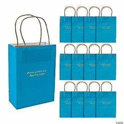Best deal 👏 6 1/2" x 9" Turquoise Medium Personalized Kraft Paper Gift Bags with Gold Foil - 12 Pc. 😍
