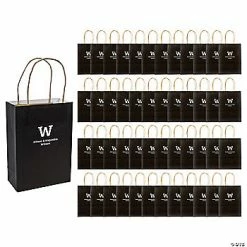 Hot Sale 🔔 6 1/2" x 9" Medium Black Personalized Monogram Kraft Paper Gift Bags - 48 Pc. 🌟