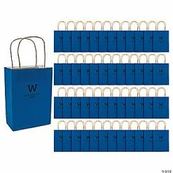 Deals 👍 6 1/2" x 9" Medium Blue Personalized Monogram Kraft Paper Gift Bags - 48 Pc. 🥰
