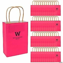New 😍 6 1/2" x 9" Medium Hot Pink Personalized Monogram Kraft Paper Gift Bags - 48 Pc. 😍
