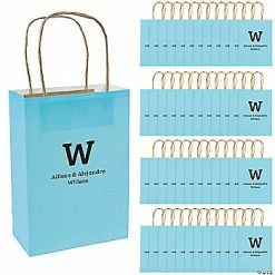 Best reviews of ⭐ 6 1/2" x 9" Medium Light Blue Personalized Monogram Kraft Paper Gift Bags - 48 Pc. 🎉