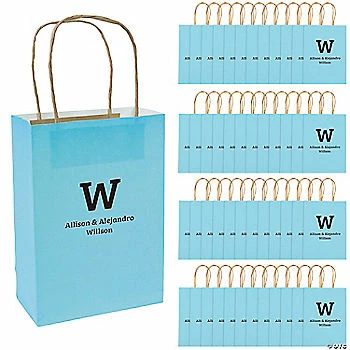 Best reviews of โญ 6 1/2" x 9" Medium Light Blue Personalized Monogram Kraft Paper Gift Bags - 48 Pc. ๐