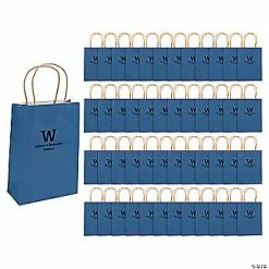 Outlet 😀 6 1/2" x 9" Medium Navy Blue Personalized Monogram Kraft Paper Gift Bags - 48 Pc. ⭐