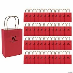Wholesale 😍 6 1/2" x 9" Medium Red Personalized Monogram Kraft Paper Gift Bags - 48 Pc. ❤️