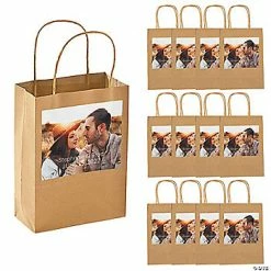 Best Sale 🛒 6 1/2" x 9" Custom Photo Medium Wedding Kraft Paper Gift Bags - 12 Pc. 😍