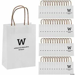 Best Sale 😀 6 1/2" x 9" White Medium Personalized Monogram Gift Bags - 48 Pc. 🔔