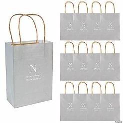 Best Sale ❤️ Silver Medium Personalized Monogram Welcome Gift Bags with Silver Foil - 12 Pc. 🎁