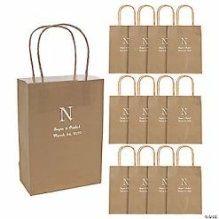 Wholesale 👍 Gold Medium Personalized Monogram Welcome Paper Gift Bags with Silver Foil - 12 Pc. 🔔