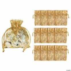 Buy ⌛ 4" x 5" Mini Gold Metallic Organza Drawstring Bags - 12 Pc. 🎁