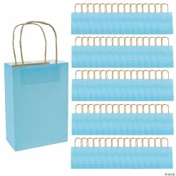 Best Pirce ❤️ 6 1/2" x 9" Bulk Medium Light Blue Kraft Paper Gift Bags - 60 Pc. 🛒