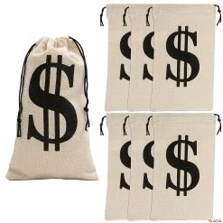 Best Pirce ๐งจ 6" x 10" Large Dollar Sign Canvas Drawstring Bags - 6 Pc. ๐