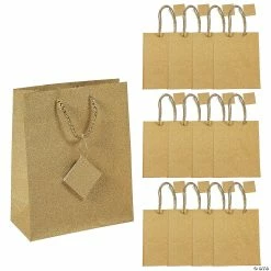 Coupon 👏 Medium Glitter Gift Bags with Tags - 12 Pc. 😉