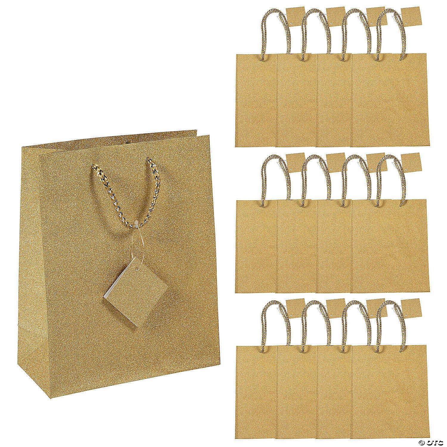Coupon π Medium Glitter Gift Bags with Tags - 12 Pc. π
