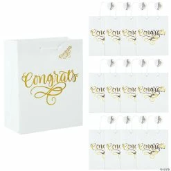 Flash Sale 🔥 7 1/4" x 9" Medium Gold Congrats Wedding Paper Gift Bags - 12 Pc. 🥰