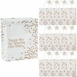 Flash Sale 🛒 Medium Gold Dot Wedding Thank You Paper Gift Bags with Tags - 12 Pc. 🌟