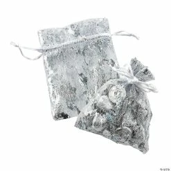 Wholesale 🎁 Mini Silver Metallic Organza Drawstring Bags - 12 Pc. 🔥